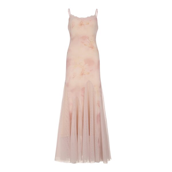 Strapless Mermaid Tulle Slip Long Dress - Elegant Slim Pink Floral Gown for Women - Perfect for Formal Events and Special Occasions