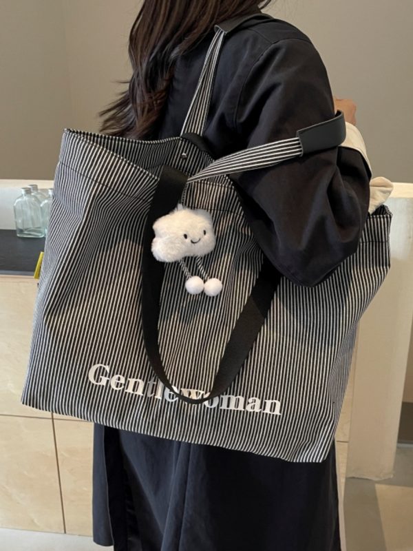 Striped Canvas Tote Bag for Women - Relaxed Commuting Shoulder Bag, Large Capacity Shopping Bag for Short Trips