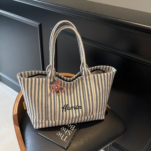 Striped Canvas Tote Bag for Women, 2025 Fashion Handbag, Versatile Large Capacity Shoulder Bag for Commuting and Everyday Use