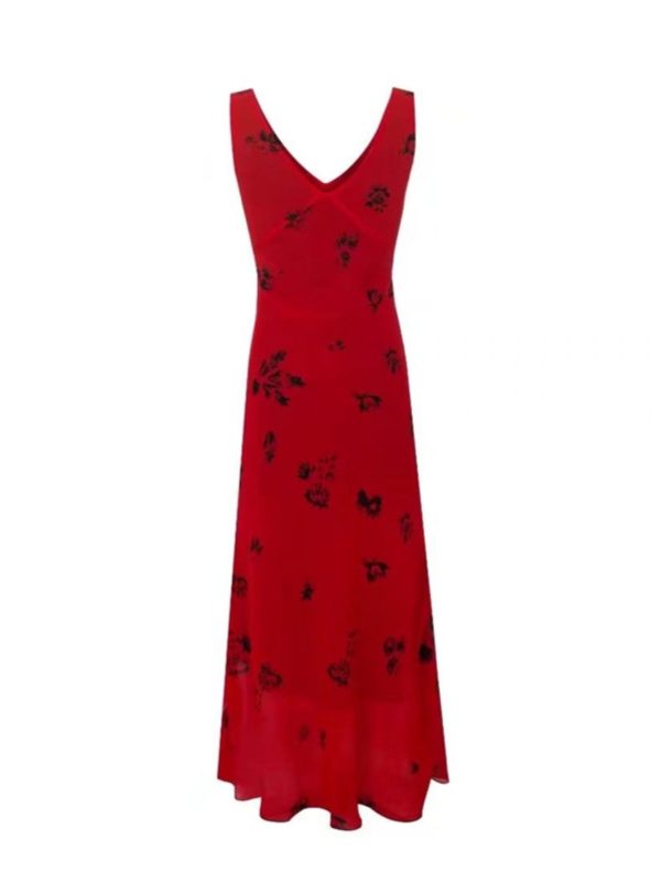 Stunning Red Floral Mermaid Dress - Handmade Draped V-Neck, Waist-Cinching, Perfect for Vacation & Summer Events