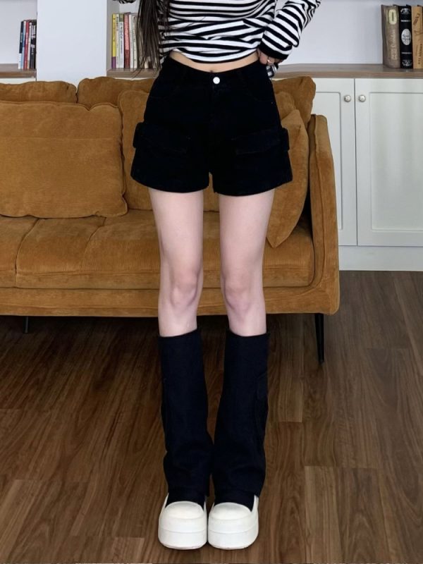Stylish American Workwear Denim Shorts for Women â€“ Summer Petite Casual Hot Pants, Trendy Street Style for Hot Girls