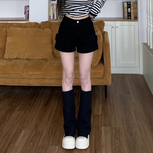 Stylish American Workwear Denim Shorts for Women â€“ Summer Petite Casual Hot Pants, Trendy Street Style for Hot Girls