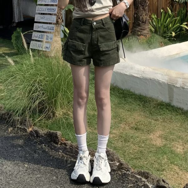 Stylish American Workwear Denim Shorts for Women â€“ Summer Petite Casual Hot Pants, Trendy Street Style for Hot Girls
