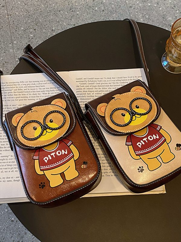 Stylish Cartoon Bear Shoulder Crossbody Bag for Women, 2025 Trendy Small Square Phone Bag, Cute Fashion Accessory