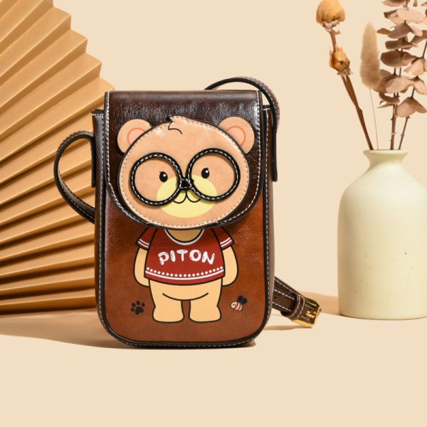 Stylish Cartoon Bear Shoulder Crossbody Bag for Women, 2025 Trendy Small Square Phone Bag, Cute Fashion Accessory