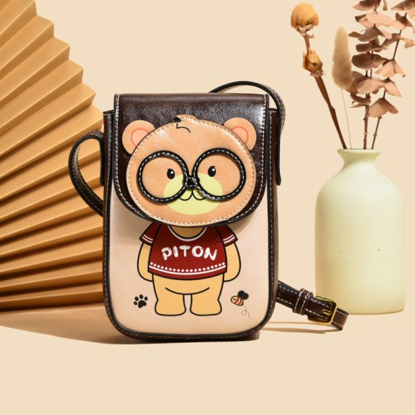 Stylish Cartoon Bear Shoulder Crossbody Bag for Women, 2025 Trendy Small Square Phone Bag, Cute Fashion Accessory