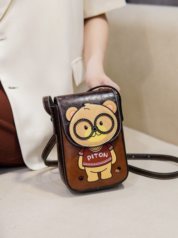 Stylish Cartoon Bear Shoulder Crossbody Bag for Women, 2025 Trendy Small Square Phone Bag, Cute Fashion Accessory