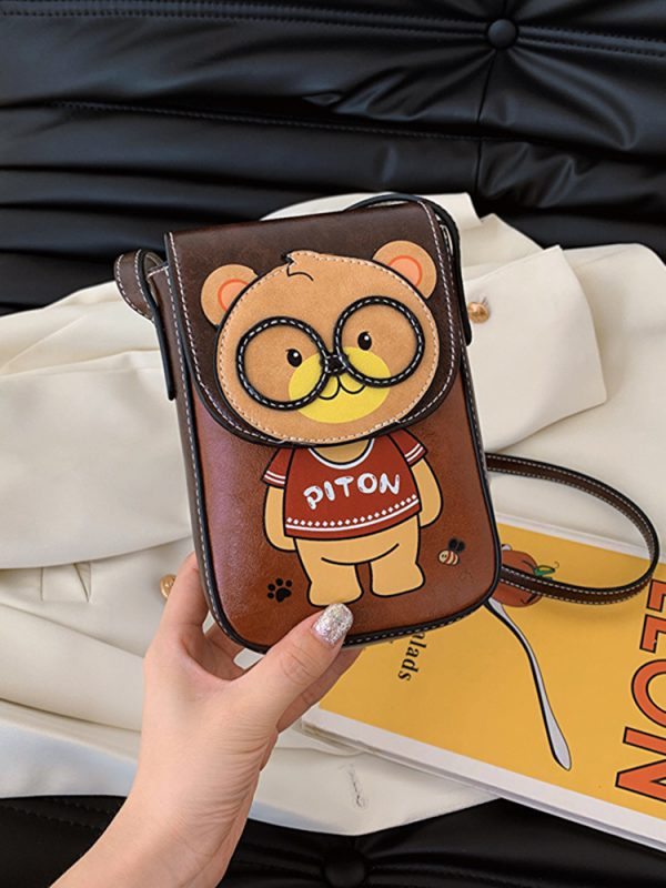 Stylish Cartoon Bear Shoulder Crossbody Bag for Women, 2025 Trendy Small Square Phone Bag, Cute Fashion Accessory