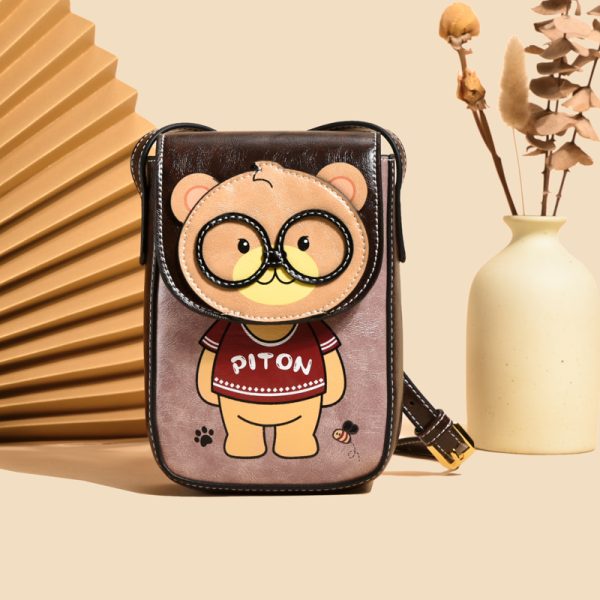 Stylish Cartoon Bear Shoulder Crossbody Bag for Women, 2025 Trendy Small Square Phone Bag, Cute Fashion Accessory