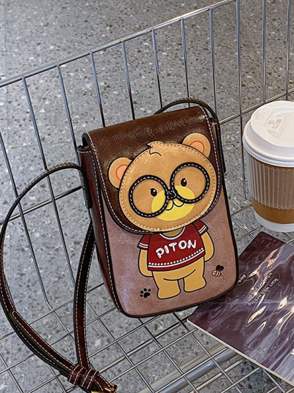 Stylish Cartoon Bear Shoulder Crossbody Bag for Women, 2025 Trendy Small Square Phone Bag, Cute Fashion Accessory