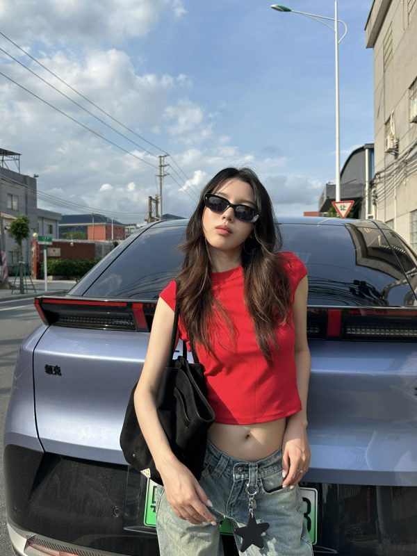 Summer 2025 Women's Casual High Elastic Solid Color Short Sleeve Crop Top T-Shirt - Trendy American Style