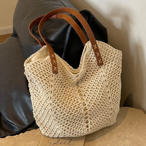 Summer 2025 Womenâ€™s Cotton Yarn Woven Beach Bag â€“ Large Capacity Seaside Vacation Tote, Stylish Shoulder Bag