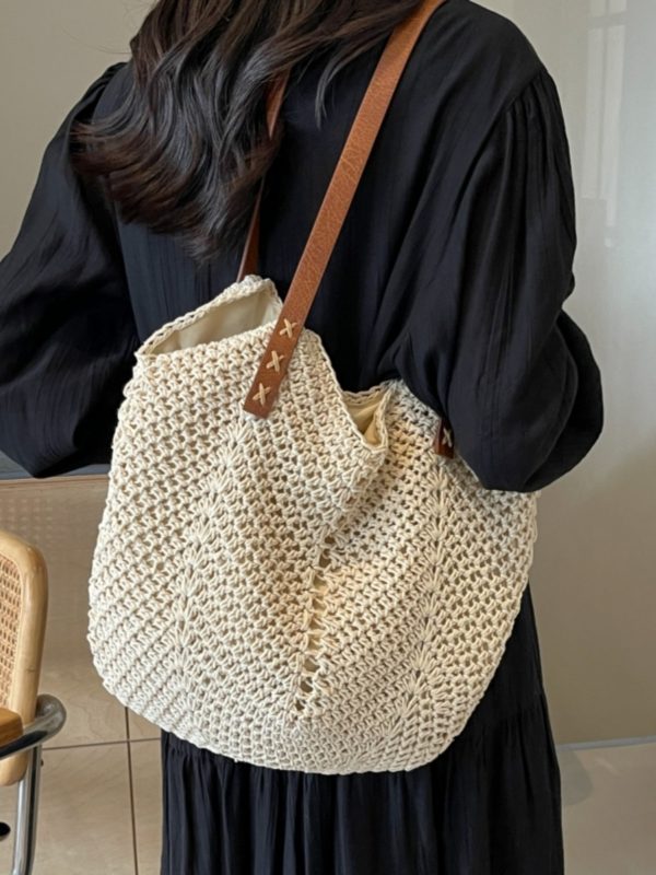 Summer 2025 Womenâ€™s Cotton Yarn Woven Beach Bag â€“ Large Capacity Seaside Vacation Tote, Stylish Shoulder Bag