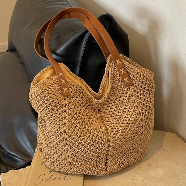 Summer 2025 Womenâ€™s Cotton Yarn Woven Beach Bag â€“ Large Capacity Seaside Vacation Tote, Stylish Shoulder Bag