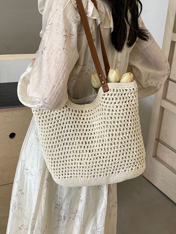 Summer 2025 Women's Hollow Out Woven Tote Bag - Large Capacity Beach Vacation Fashion Accessory