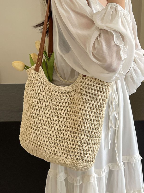 Summer 2025 Women's Hollow Out Woven Tote Bag - Large Capacity Beach Vacation Fashion Accessory