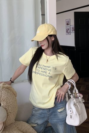 Summer 2025 Womenâ€™s Short Sleeve T-Shirt with Letter Embroidery, Loose Slim Fit, Casual Fashion Top for Everyday Wear
