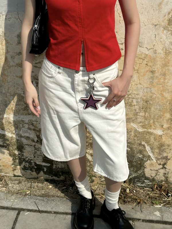 Summer 2025 Women's White Loose Casual Wide-Leg Denim Shorts - Trendy American Style for Effortless Y2K Fashion