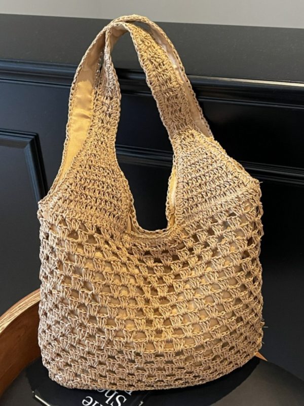 Summer 2025 Women's Woven Beach Tote Bag, Large Capacity Seaside Vacation Shoulder Bag, Lazy Wind Grass Design