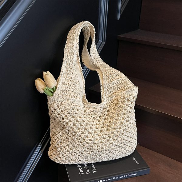 Summer 2025 Women's Woven Beach Tote Bag, Large Capacity Seaside Vacation Shoulder Bag, Lazy Wind Grass Design