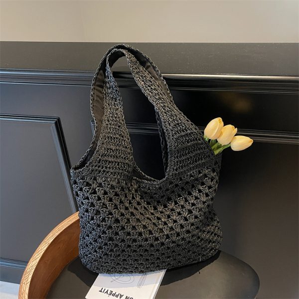 Summer 2025 Women's Woven Beach Tote Bag, Large Capacity Seaside Vacation Shoulder Bag, Lazy Wind Grass Design