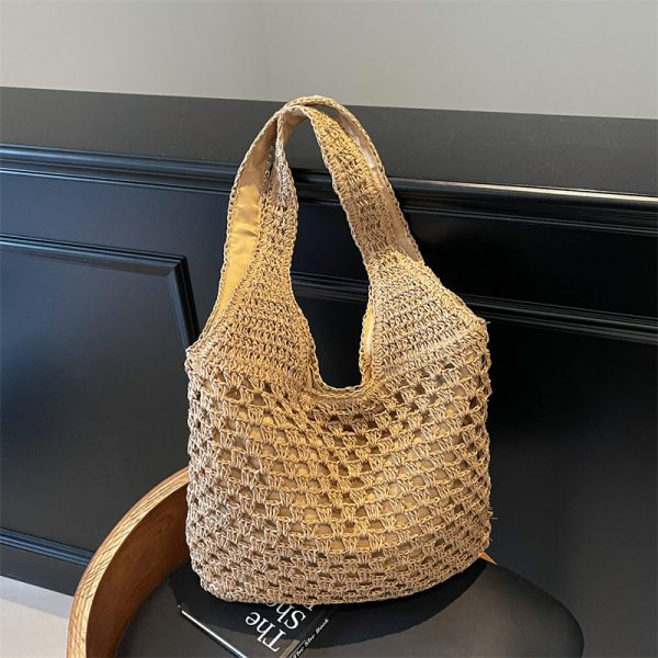 Summer 2025 Women's Woven Beach Tote Bag, Large Capacity Seaside Vacation Shoulder Bag, Lazy Wind Grass Design