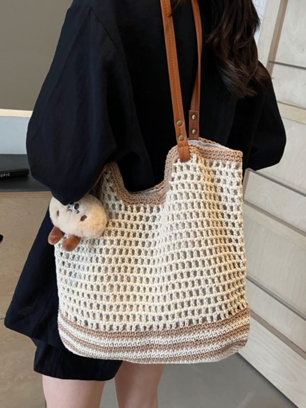 Summer 2025 Women's Woven Straw Bag, Large Capacity Cotton Thread Tote for Seaside Vacations & Commuting