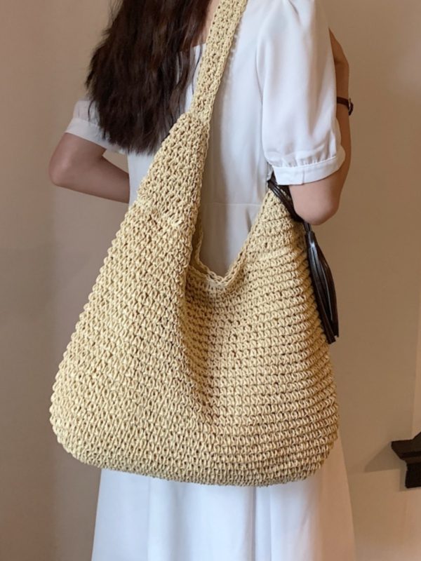 Summer 2025 Woven Tote Bag for Women - Large Capacity Seaside Vacation Shoulder Bag, Stylish Commuting Accessory