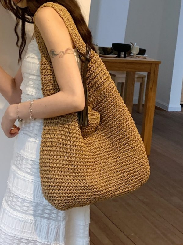 Summer 2025 Woven Tote Bag for Women - Large Capacity Seaside Vacation Shoulder Bag, Stylish Commuting Accessory