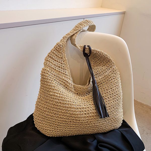 Summer 2025 Woven Tote Bag for Women - Large Capacity Seaside Vacation Shoulder Bag, Stylish Commuting Accessory
