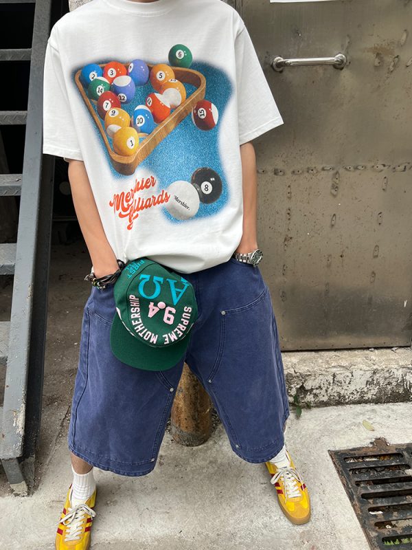 Summer American Pool Letter Print Unisex Loose Casual Short Sleeve T-Shirt - Versatile Round Neck for 90s Inspired Style