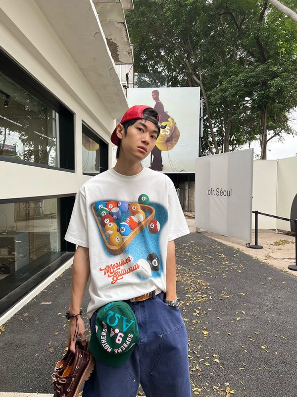 Summer American Pool Letter Print Unisex Loose Casual Short Sleeve T-Shirt - Versatile Round Neck for 90s Inspired Style