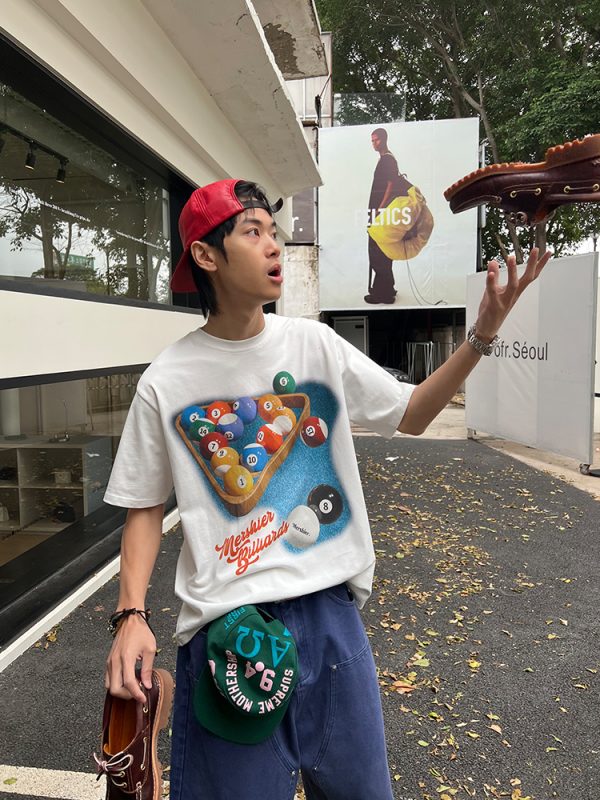 Summer American Pool Letter Print Unisex Loose Casual Short Sleeve T-Shirt - Versatile Round Neck for 90s Inspired Style