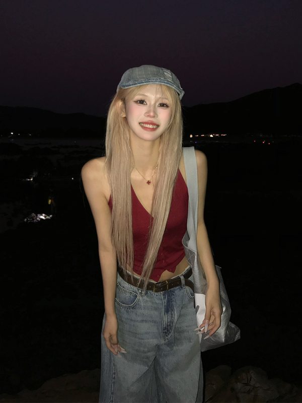 Summer American Style Halter Tank Top for Women - Slim Fit, Casual Single-Breasted Design, Versatile Fashion Staple for Hot Girls