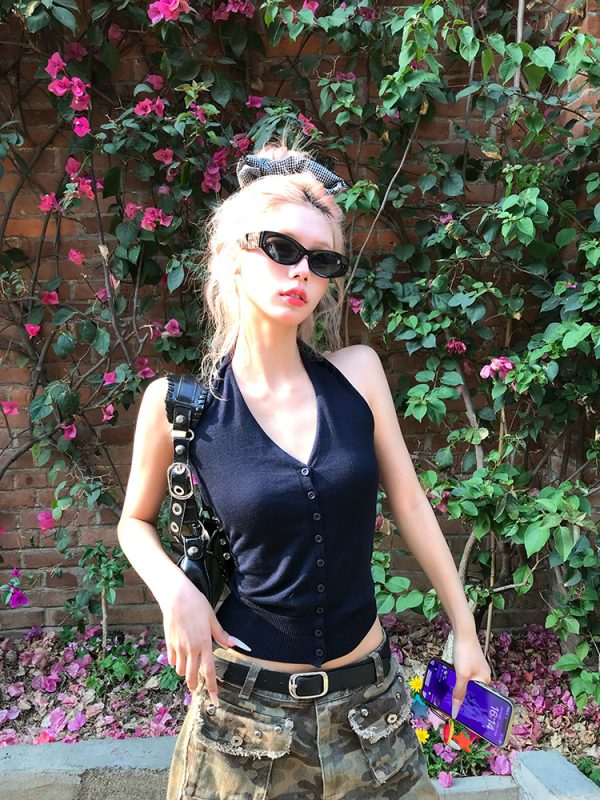 Summer American Style Halter Tank Top for Women - Slim Fit, Casual Single-Breasted Design, Versatile Fashion Staple for Hot Girls