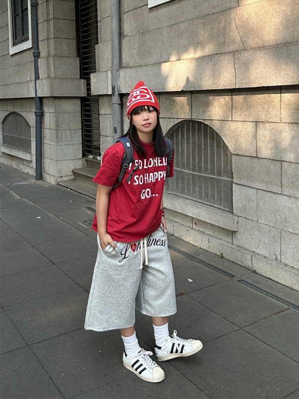 Summer American Vintage Camouflage Loose Wide-Leg Three-Quarter Pants with Letter Embroidery for Men and Women