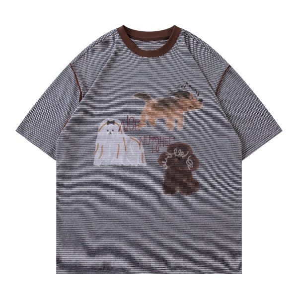 Summer American Vintage Fun Animal Stripe Short Sleeve T-Shirt for Men and Women â€“ Loose Casual Breathable Top, Y2K Style