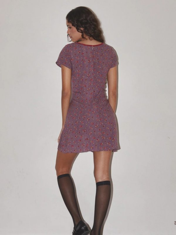 Summer American Vintage Low-Cut Bow Purple Floral Dress for Women - Cute 90s Inspired Design
