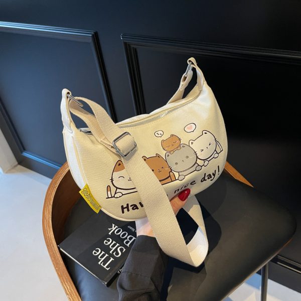 Summer Cartoon Canvas Shoulder Bag for Women - Large Capacity Dumpling Crossbody Bag, Versatile Commuter Style 2025