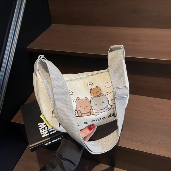 Summer Cartoon Canvas Shoulder Bag for Women - Large Capacity Dumpling Crossbody Bag, Versatile Commuter Style 2025