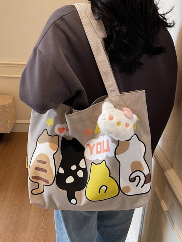Summer Cartoon Canvas Tote Bag for Women - 2025 Large Capacity Shoulder Bag for Students and Commuters
