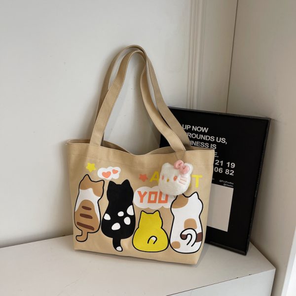 Summer Cartoon Canvas Tote Bag for Women - 2025 Large Capacity Shoulder Bag for Students and Commuters