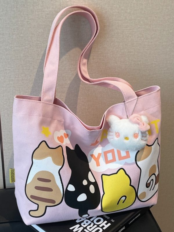 Summer Cartoon Canvas Tote Bag for Women - 2025 Large Capacity Shoulder Bag for Students and Commuters