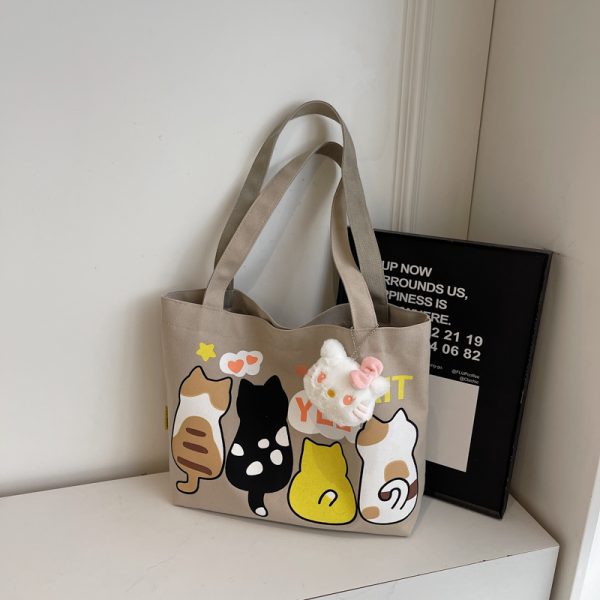 Summer Cartoon Canvas Tote Bag for Women - 2025 Large Capacity Shoulder Bag for Students and Commuters