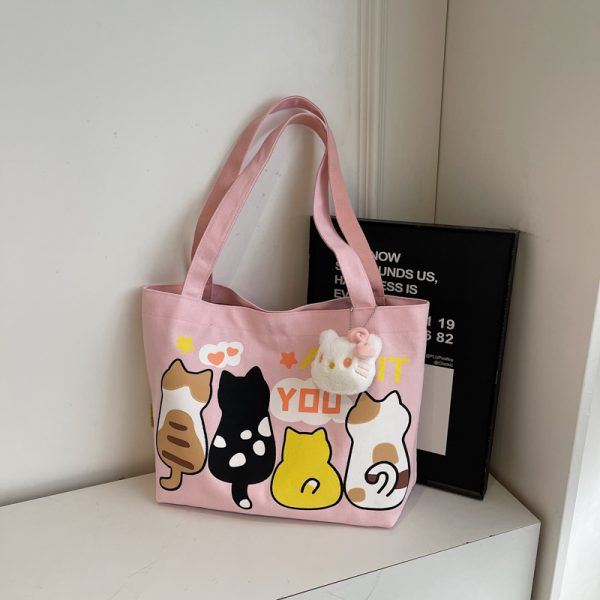 Summer Cartoon Canvas Tote Bag for Women - 2025 Large Capacity Shoulder Bag for Students and Commuters
