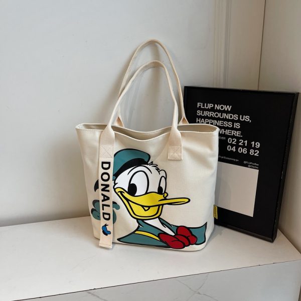 Summer Cartoon Canvas Tote Bag for Women - Large Capacity Commuting & Student Bag - Versatile Fashionable Everyday Carry