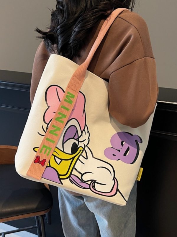 Summer Cartoon Canvas Tote Bag for Women - Large Capacity Commuting & Student Bag - Versatile Fashionable Everyday Carry