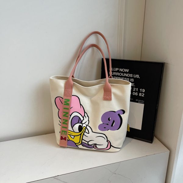 Summer Cartoon Canvas Tote Bag for Women - Large Capacity Commuting & Student Bag - Versatile Fashionable Everyday Carry