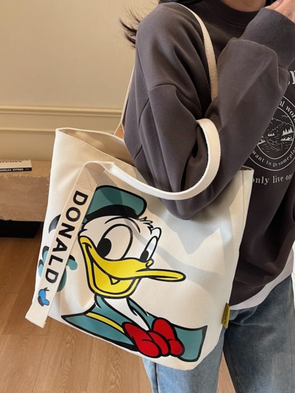 Summer Cartoon Canvas Tote Bag for Women - Large Capacity Commuting & Student Bag - Versatile Fashionable Everyday Carry
