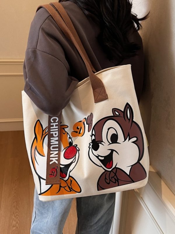 Summer Cartoon Canvas Tote Bag for Women - Large Capacity Commuting & Student Bag - Versatile Fashionable Everyday Carry